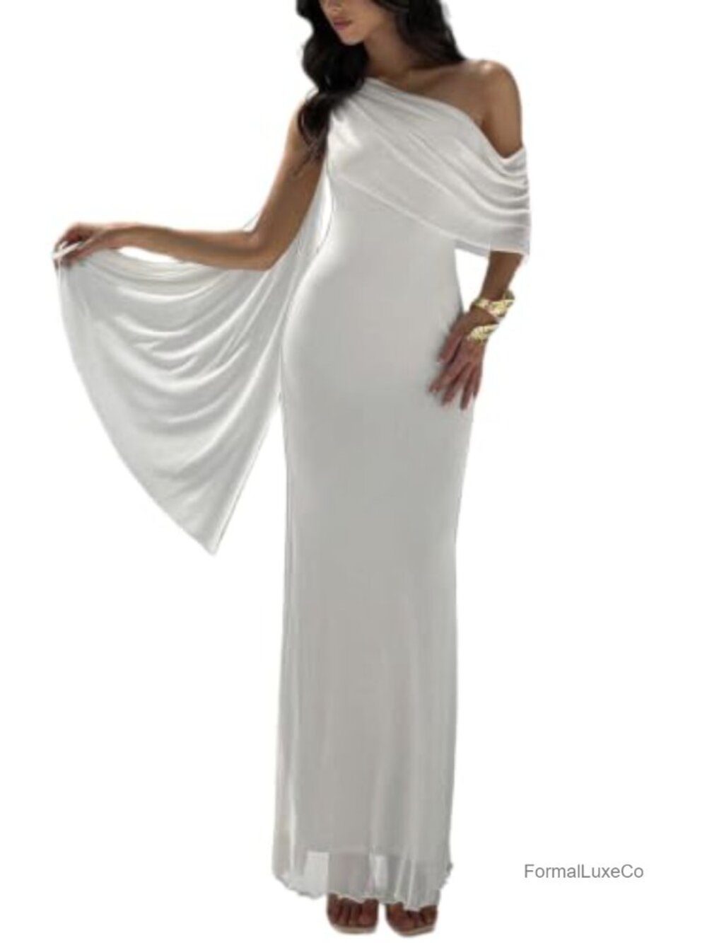 SKAYS One Shoulder Maxi Dress Ruched Bodycon Formal Wedding Guest Cocktail